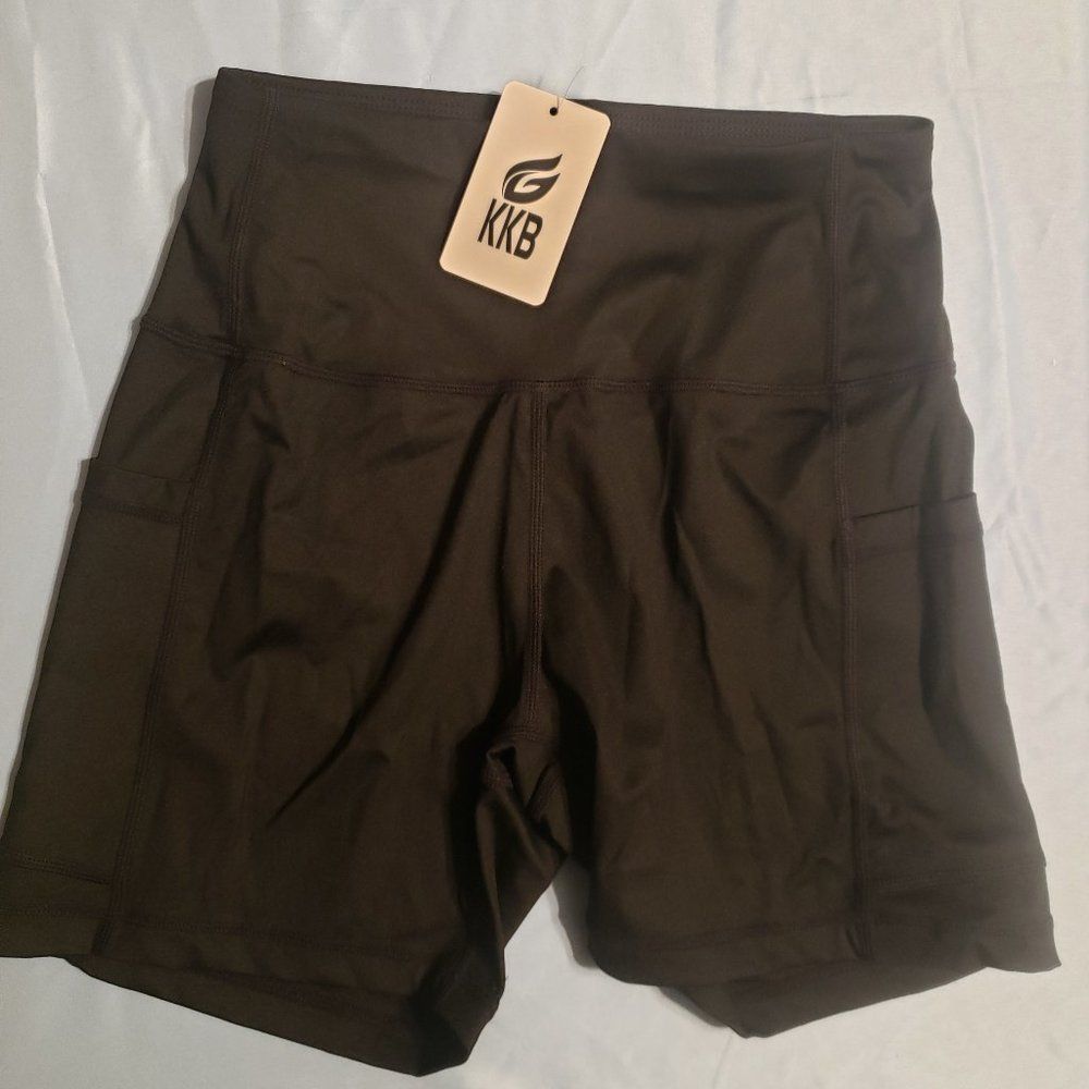 KKB Women's High Waist Active Wear Shorts B03 Black Size S
